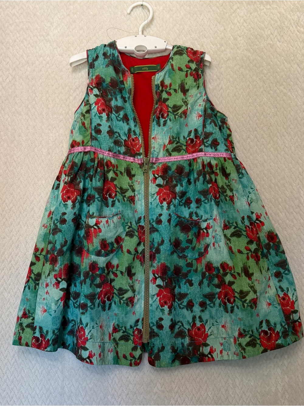 Oilily Girls Schuim Floral Zip Front Sleeveless Dress Size 116 /US 5/6 Embroider